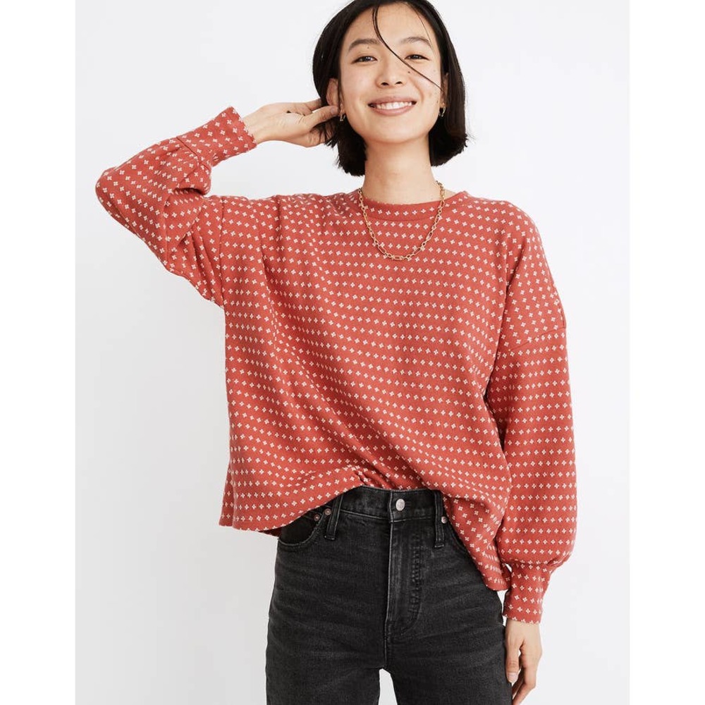 Madewell Women's size M Medium Pink Floral Jacquard Puff-Sleeve Top